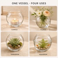 Vase en verre cristallin transparent, 10 tailles, 4,5-22 cm, ouverture large, base plate, pour porte-bougie, vase, terrarium, décoration de table