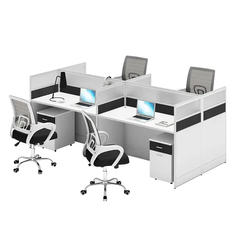 Office Divider Call Center-Kabinen 4-Personen-Workstation mit Glas teiler mit 3-Schubladen-Sockel