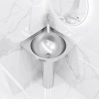 Évier mural triangulaire moderne en acier inoxydable 304 avec poignée de robinet joystick facile à nettoyer pour salle de bain