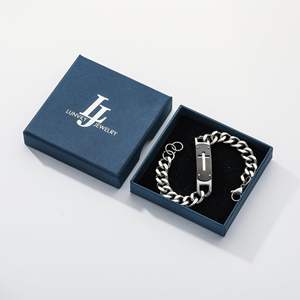 Bracelet pour homme en acier inoxydable avec chaîne ajustable, croix creuse incurvée et pierre naturelle - Product Image 4