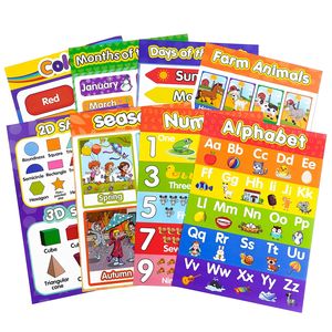 Pósteres de números del alfabeto para preescolar, paquete de 8, tabla de pared para aprendizaje temprano, decoración educativa para el aula de jardín de infantes - Product Image 1