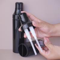 Flacon pompe double compartiment noir brillant 200 à 300 ml en plastique pour coloration capillaire et shampoing, idéal pour salon de coiffure