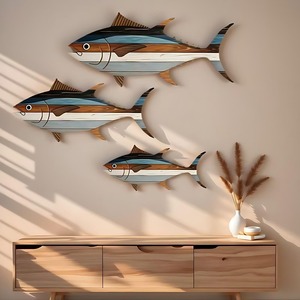 Decorazione <span class=keywords><strong>da</strong></span> <span class=keywords><strong>Parete</strong></span> in Legno Intrecciato a Mano a Forma di Pesce Fortunato, Stile Mediterraneo Retrò con Corallo, per Sfondo di Matrimoni e Feste - Product Image 4