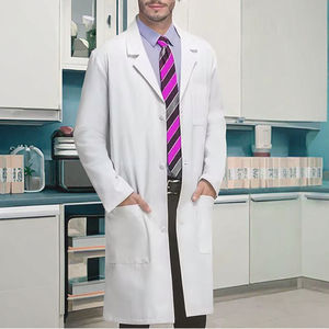 Uniforme d'hôpital en gros personnalisé, tissu en spandex et laine, unisexe, boutonné, blanc, blouse de laboratoire pour médecin, manches longues, vêtements de travail médicaux - Product Image 3