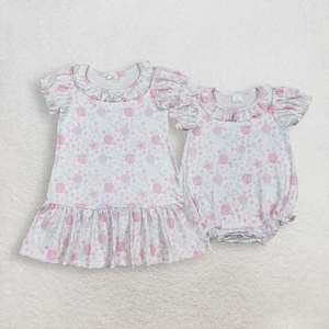 Mono de bebé al por mayor, mono de verano azul floral para niñas pequeñas - Product Image 4