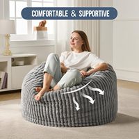 Fauteuil pouf moelleux en velours côtelé avec rembourrage en mousse déchiquetée et housse lavable pour chambre, dortoir, lecture et jeux