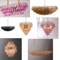 Lampu Gantung Mewah Desain Prancis Modern Vintage Amber Kaca Berlapis-lapis Emas dengan Ketinggian yang Dapat Disesuaikan untuk Ruang Tamu Villa