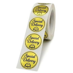 Autocollant rond doré en écriture cursive personnalisé de qualité supérieure, film PET métallique, design livre ouvert, autocollant décoratif pour boîte cadeau et emballage de luxe - Product Image 1
