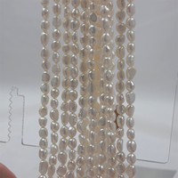 Vente en gros de brins de perles baroques d'eau douce naturelles de 7-8 mm, polies double face, percées sur le côté droit, pour la fabrication de bijoux