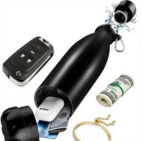 Nouvelle bouteille d'eau isotherme portable en acier inoxydable avec compartiment secret pour cartes, argent et objets de valeur – Noir (6-12)