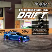 Voiture de drift RC 1:76 avec éclairage LED, télécommande 2,4 GHz et gyroscope pour un contrôle précis du drift, mini voiture de course Turbo C64 pour bureau et enfants