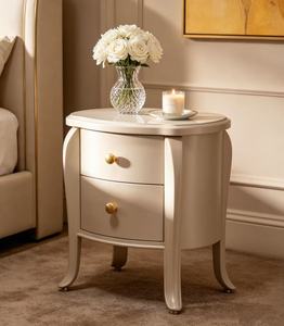 Classic Solid Wood Nightstand,2 Curved Drawer Brass Knob Cabriole Leg Bedside Cabinet for European Bedroom <b>Night</b> <b>Stand</b> - Product Image 1