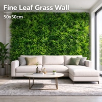 Panneau mural en herbe artificielle à feuilles fines, vert, 50x50cm (20x20 po), pour décoration intérieure et extérieure, jardin et aménagement paysager, personnalisable OEM