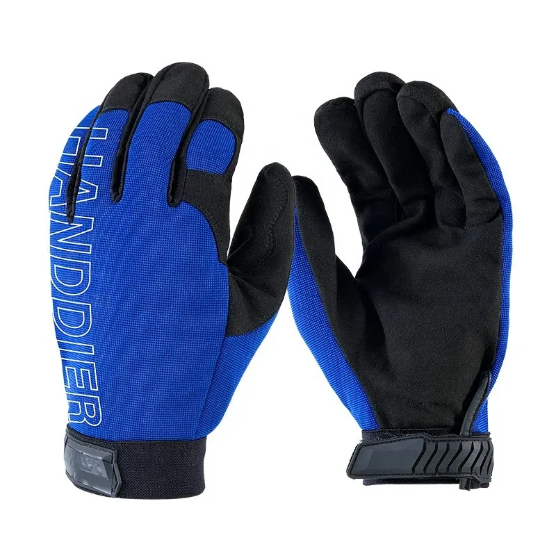 Venta al por mayor de cuero sintético guantes industriales de hierro de alto rendimiento duradero protector colorido mecánico guantes tácticos