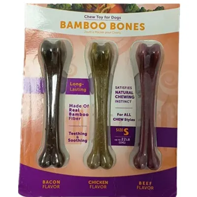 PETDOM Großhandel benutzer definierte Rindfleisch geschmack Knochen form Kau spielzeug Bambus Haustier Hund Knochen Kau spielzeug-3 Stk