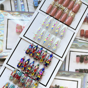 Flor tallada prensa hecha a mano en las <span class=keywords><strong>uñas</strong></span> 3D Gel Rhinestone Y2K pintado a mano brillante decorado Presson Stiletto cuadrado acrílico <span class=keywords><strong>uñas</strong></span> - Product Image 1