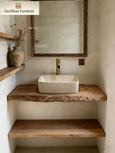 Mueble <span class=keywords><strong>de</strong></span> <span class=keywords><strong>Baño</strong></span> Flotante <span class=keywords><strong>de</strong></span> Madera Maciza Rústica con Borde Natural, Gabinete <span class=keywords><strong>de</strong></span> Lavabo Flotante <span class=keywords><strong>de</strong></span> Madera Natural, Almacenamiento <span class=keywords><strong>para</strong></span> <span class=keywords><strong>Baño</strong></span> en Espacios <span class=keywords><strong>Pequeños</strong></span> - Product Image 4