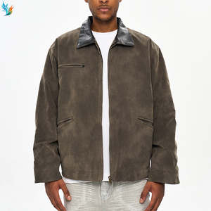 Chaqueta de Trabajo Estilo Detroit para <span class=keywords><strong>Hombre</strong></span>, en Gamuza Sintética Premium, Color Marrón, con Cierre, Estilo Casual, con Cuello de Cuero - Product Image 1