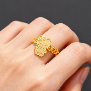 Anello Personalizzato in Acciaio Inossidabile con Personaggio Gatto Cartoon Placcato Oro, Gioiello Trendy da Donna, Regalo Personalizzato - Product Image 3