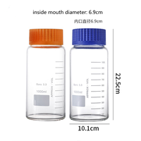 Flacon de réactif en verre rond de laboratoire à grande bouche de 1000ml avec grand bouchon à vis bleue