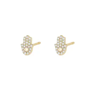 JCA Mini Cute Cubic Zirconia Hamsa Hand of Fatima Stud Earrings