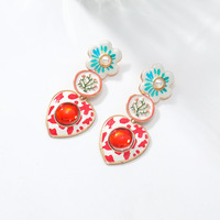 Boucles d'oreilles pendantes imprimées pour femmes, style européen et américain, exagérées, multicouches, florales, en forme de cœur, entièrement serties de diamants