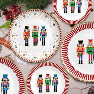 Platos de Cerámica con Diseño de Cascanueces Navideños, Juego de Vajilla Roja a Rayas para Decoración del Hogar, Regalo al por Mayor - Product Image 6