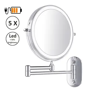 Wireless USB Rechargeable Wall Mounted Retractable Shaving Hotel Bathroom Led Cosmetic Mirror