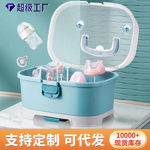 Caja de almacenamiento para biberones, estante de secado cubierto gris, grande, cuadrado, para accesorios de alimentación para bebés de 0 a 12 meses - Product Image 2