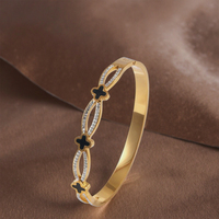 Bracelet Trèfle à Quatre Feuilles en Acier Inoxydable de Haute Qualité pour Femmes, Vente en Gros Usine, Plaqué Or Noir, Anti-Décoloration, Haut de Gamme