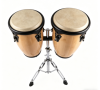 Wholesale 8"+9" Natural Gloss Wood Conga Drum Set With Chrome Stand, Goat Skin Hand Percussion Custom Logo for Band Stage