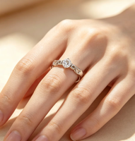 Bague en argent 925 avec zircon, motif herbe bouclée, classique et simple, sertie de griffes, pour femme