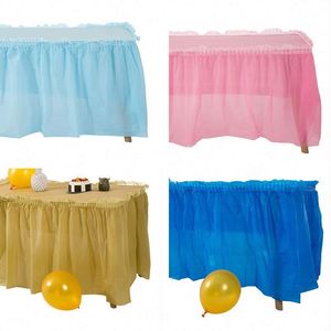 Faldas <span class=keywords><strong>de</strong></span> <span class=keywords><strong>Mesa</strong></span> Desechables <span class=keywords><strong>de</strong></span> Plástico para Decoración <span class=keywords><strong>de</strong></span> Fiestas <span class=keywords><strong>de</strong></span> Boda y Cumpleaños, Color Sólido con Volantes, Venta al Por Mayor - Product Image 4