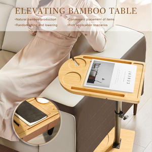 <span class=keywords><strong>Table</strong></span> <span class=keywords><strong>basse</strong></span> et <span class=keywords><strong>table</strong></span> d'appoint télescopique en bambou moderne, support de rangement pour baignoire portable, hauteur réglable, meubles de salon - Product Image 4