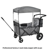Chariot pliable 2 places pour enfants, fabriqué en Chine, avec poignée de poussée/tirage, auvent, double siège, pour camping et plage, avec ceinture de sécurité