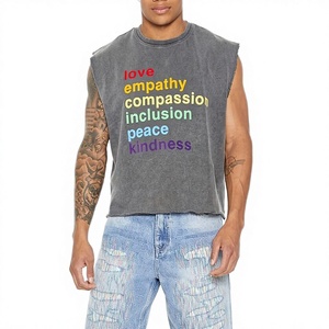 Camiseta sin mangas CONX de estilo urbano, holgada, talla grande, corta, para gimnasio, corte personalizado, sin mangas, tipo culturismo, lavado a la piedra para hombre - Product Image 3