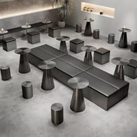 Table de bistrot ronde moderne de luxe 50x75cm avec piétement en acier noir pour hôtel, café en plein air, restaurant et balcon