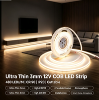 Bande LED COB ultra-fine et étroite de 3 mm, 12 V, 480 LED/m, CRI90, IP20, découpable, 2700K, 3000K, 4000K, 6500K, éclairage flexible pour armoires de cuisine