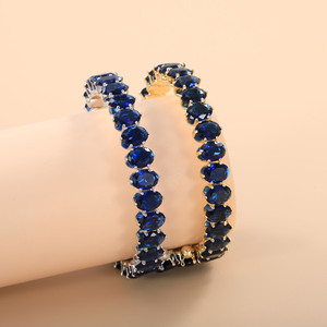 Fashion <b>Bangle</b> <b>Copper</b> Alloy Gold Plated Blue Zircon Adjustable Elastic Bracelet For Women Party Jewelry - Product Image 2