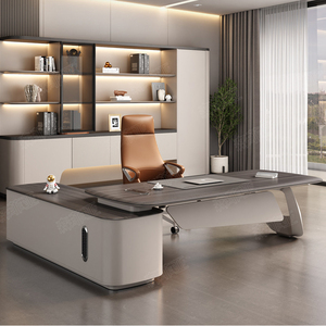 เฟอร์นิเจอร์สำนักงานหรูหรา โต๊ะทำงานผู้บริหารรูปตัวแอล พร้อมเก้าอี้ โต๊ะทำงานประธานบริษัท - Product Image 4