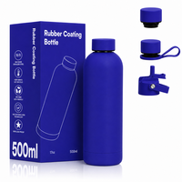 Gourde isotherme en acier inoxydable 18/8 à double paroi, 500 ml, avec revêtement en caoutchouc, sans BPA, personnalisable avec logo OEM, pour boissons chaudes et froides