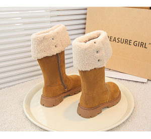 Winter High Ankle Boots for Girls Maillard Cuffed With Warm PU Kids Boot - Product Image 6