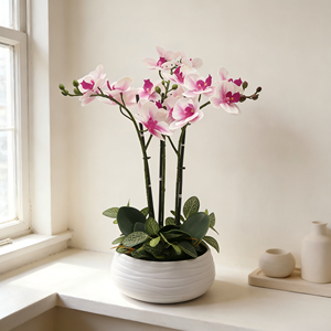 <span class=keywords><strong>Arthome</strong></span> Orchidée Artificielle 3 Tiges avec Pot 40.6x40.6x53.3 Cm - Céramique Faite à la Main Imperméable Moderne Rose - Product Image 3