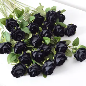 Nouveau Offre Spéciale simple velours noir Rose en vrac mariage décoratif velours rose fleurs artificielles en vrac