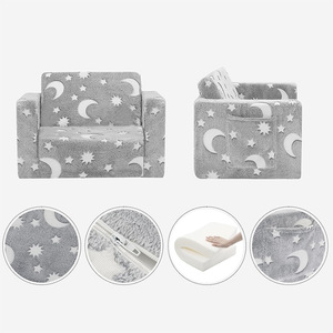 Sofá de peluche para niños con diseño de luna y estrellas, para niños de 2 a 4 años, silla de lectura unisex, comprimible y con resortes - Product Image 2