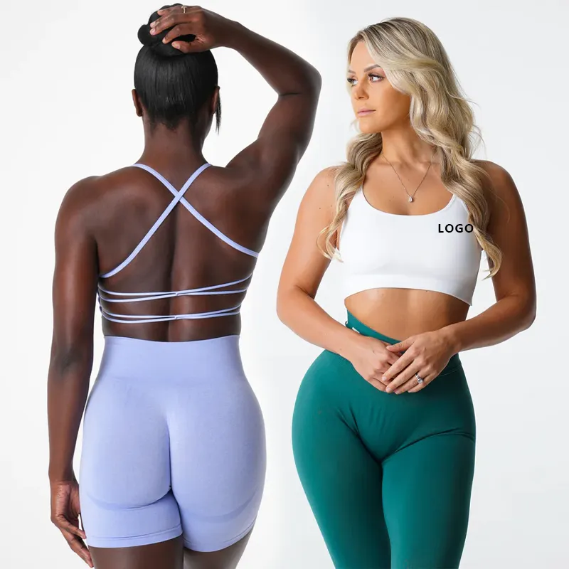 Buttery soft Mint ropa deportiva Womens spaghetti strap Seamless Sportswear Gym Yoga Sports Crossed Back top Bra
