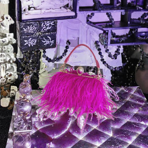 Bolso de Mano Tipo Clutch con Plumas de Avestruz, Bolso de Noche para Damas con Anillos de Diamantes, Bolso de Fiesta con Correa de Cadena - Product Image 3