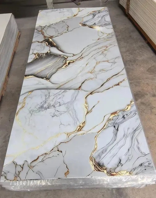 PVC Marble Sheet UV Board PVC Wall Panels Waterproof UV Marble Sheet for TV Board for Hotels and Halls