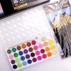 In Stock Fast Shipping 36 Water Color Art Painting Set for <b>Creativity</b> and Relaxation with 15 Nylon Paint Brushes - Product Image 2