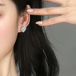 Antique Style S925 Pure <b>Silver</b> Earrings Rose Gold <b>Cloth</b> Style with Hollow Brushed Lace Diamond Studded Niche <b>Silver</b> Wire Design - Product Image 4